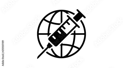 Vector illustration of global vaccination icon, syringe over a globe vector illustration on a transparent background