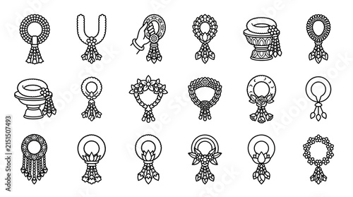 Thai Flower Garlands Collection Traditional Jasmine and Orchid Decorations Isolated on Transparent Background