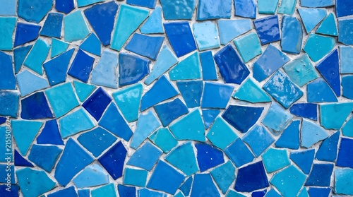 Blue ceramic shards assembled into an irregular mosaic