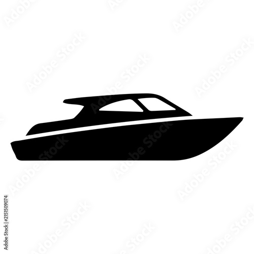 Modern motor speed boat or yacht black silhouette.