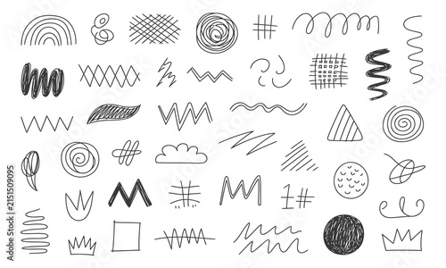 Crayon doodle arrow and brush line set with underline, marker, check, circle, curve, star, wave and squiggle strokes on grunge background, hand Drow vector illustration