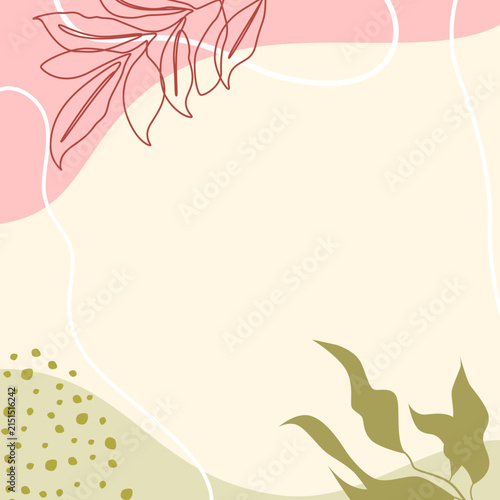 Elegant Abstract Vector Background Design, Minimal Beige Pastel Frame with Botanical Leaf Elements Vector Design