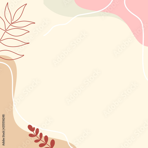 Elegant Abstract Vector Background Design, Minimal Beige Pastel Frame with Botanical Leaf Vector Design