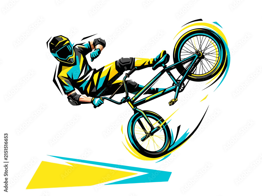 Fototapeta premium Dynamic illustration of a BMX rider performing an aerial stunt.