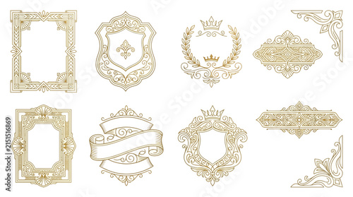 Ornate Decorative Borders, Frames & Emblems - Golden Flourishes