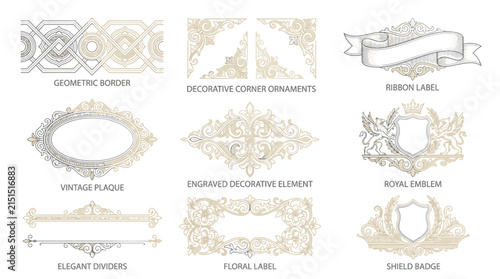 Ornate Decorative Elements: Borders, Emblems, Labels, Plaques, Dividers