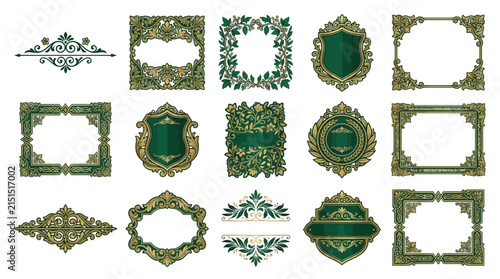 Ornate Vintage Frames and Borders Collection - Green and Gold