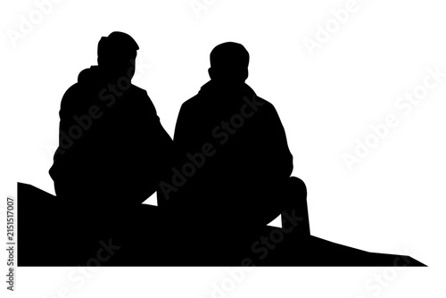 silhouette of friends on the hill blackand white vector art