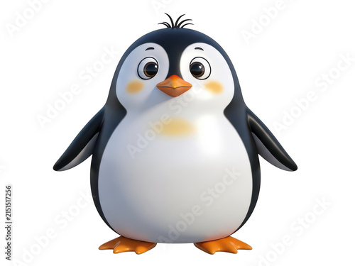 A cheerful cartoon penguin standing on two feet with a happy expression