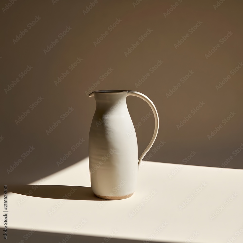Fototapeta premium Compact Handmade Stoneware Jug in Warm Side Light