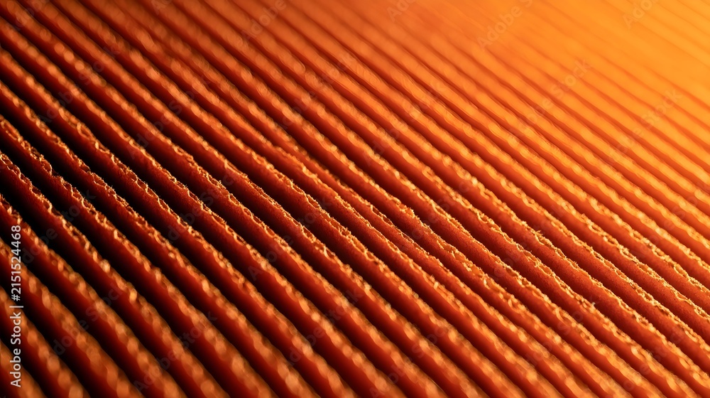 Naklejka premium Diagonal Corrugated Cardboard Ribs Macro Warm Terracotta Abstract