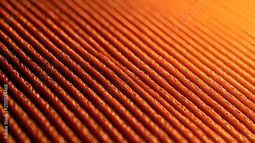 Fototapeta samoprzylepna Diagonal Corrugated Cardboard Ribs Macro Warm Terracotta Abstract