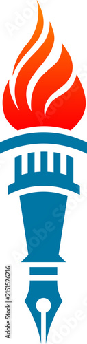 Obraz na plátně Torch flame PNG, blue classical torch with bright red and orange flame, educatio