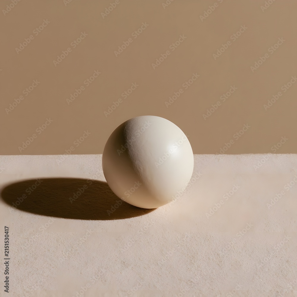 Fototapeta premium Minimalist smooth ceramic sphere on a seamless sand backdrop