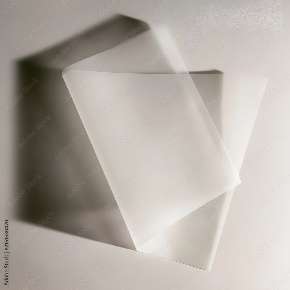 Fototapeta premium Folded sheet of translucent vellum paper with geometric shadow