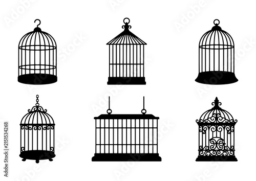 Bild auf Leinwand 70 Vintage Bird Cages Vector Set, Ornate Decorative Pet Housing Silhouettes, Cla