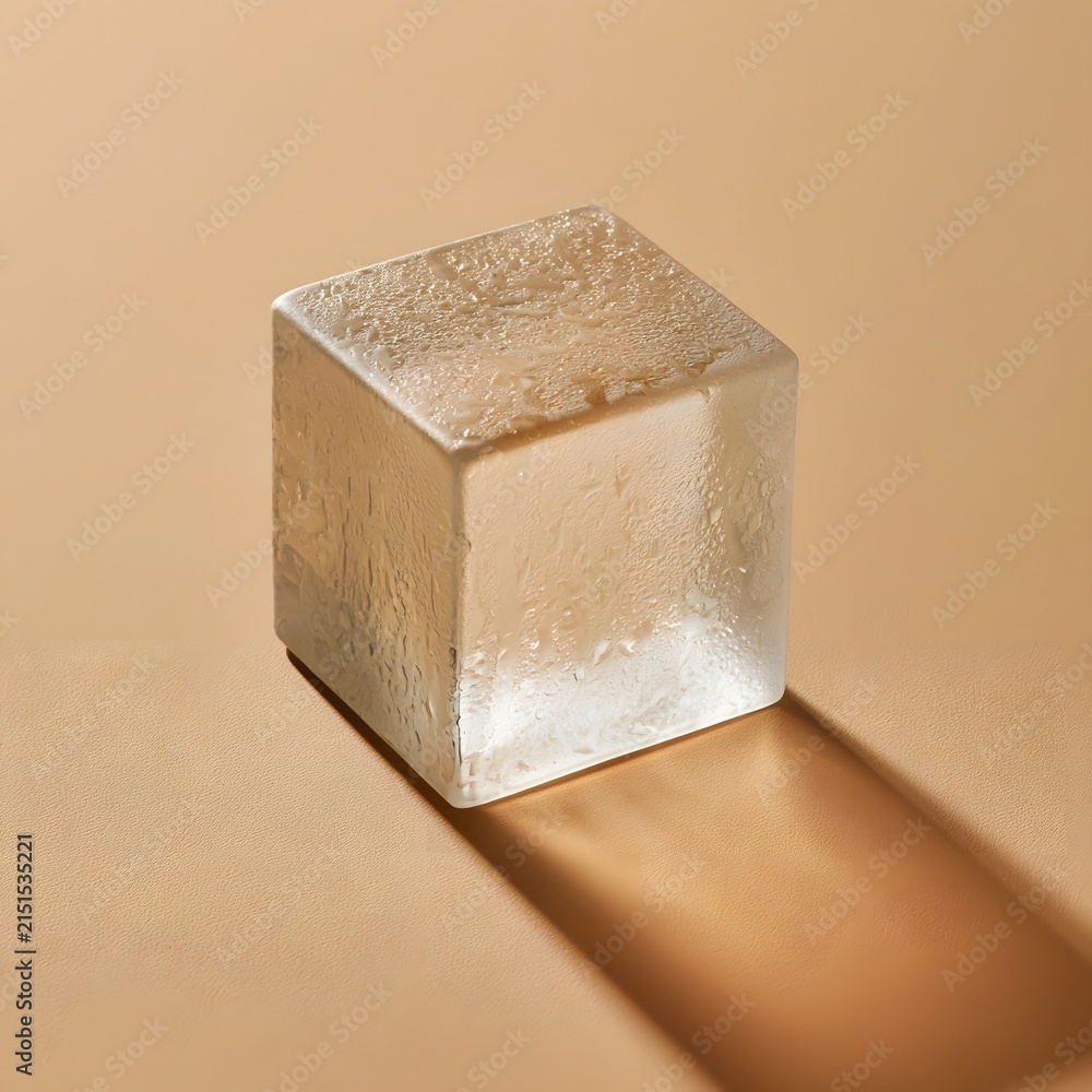 Fototapeta premium Single translucent frosted glass block casting a diagonal shadow