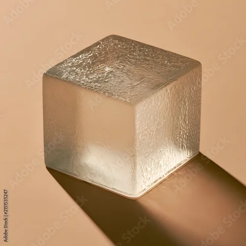Fototapeta samoprzylepna Single translucent frosted glass block casting a diagonal shadow