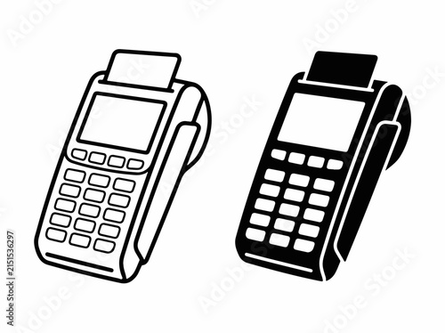 Payment Card Terminal Icons Set Modern Fintech Pos Hardware Black and White Theme Vector Illustration for Mobile Payment Use