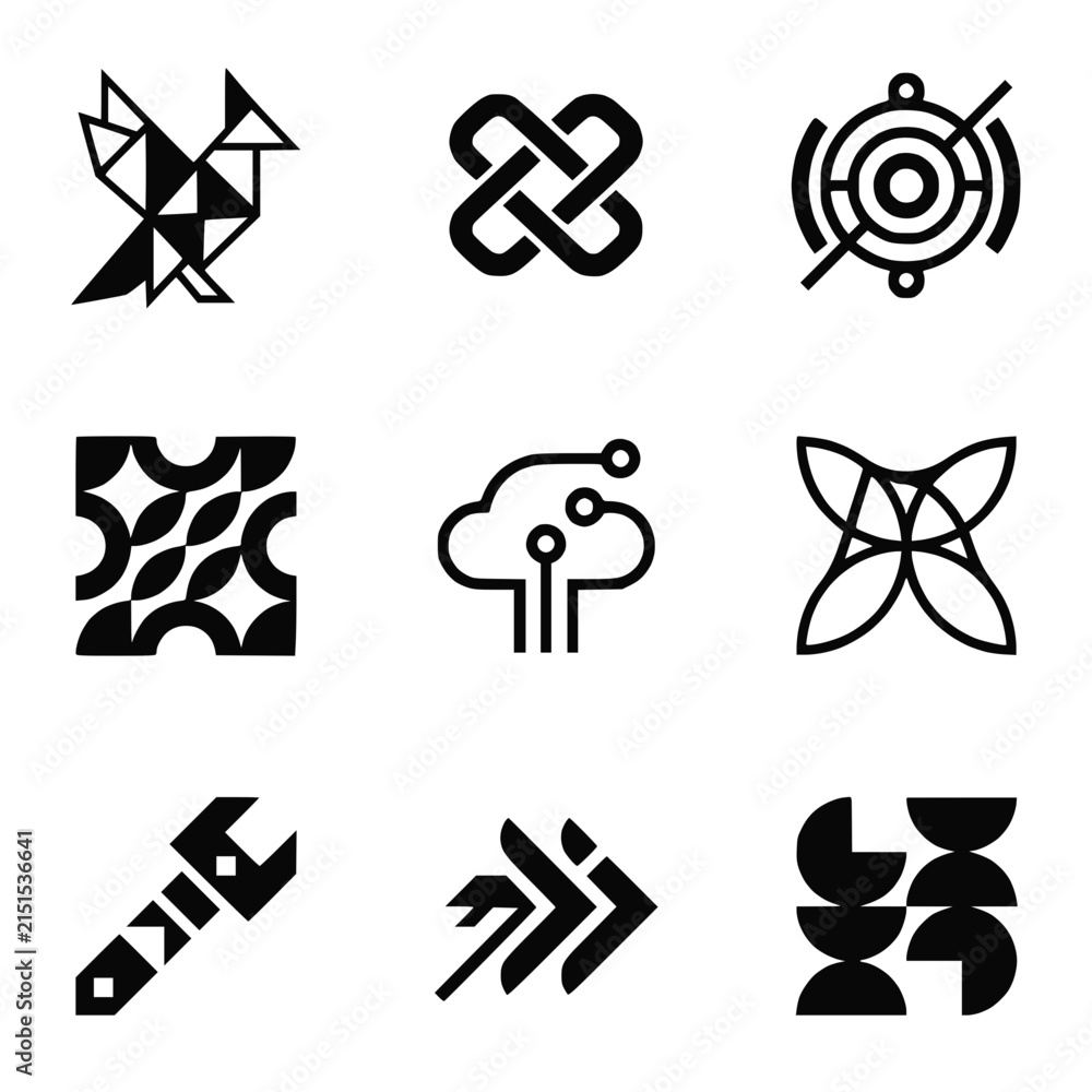 Fototapeta premium Set of Nine Minimalist Abstract Geometric Vector Logos