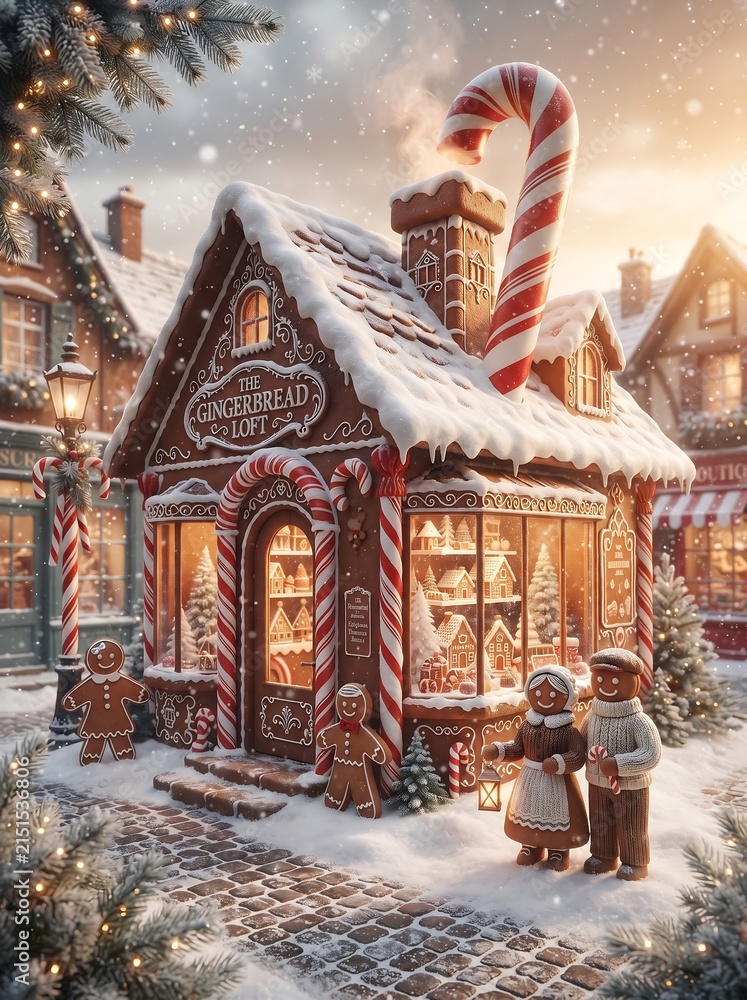 Fototapeta premium Magical gingerbread house in a snowy winter village