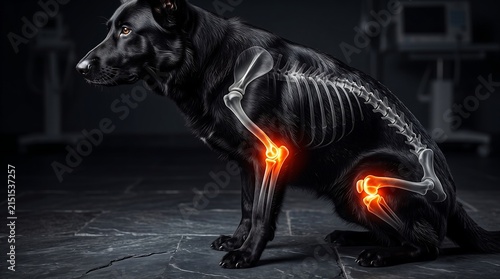 Black Dog Showing Glowing Joint and Bone Anatomy