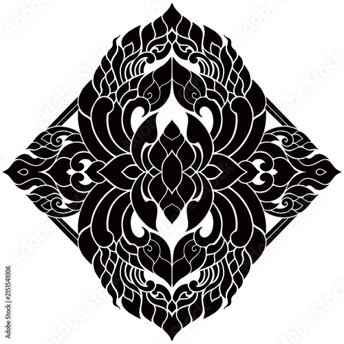 Abstract floral silhouettes in a damask style, blended with traditional Thai patterns.