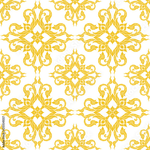 Traditional thai style damask pattern background illustration used to create designs related to textiles, fabrics, and curtains.