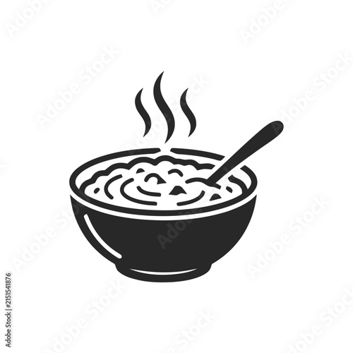Hot Oatmeal Bowl with Spoon and Steam Icon