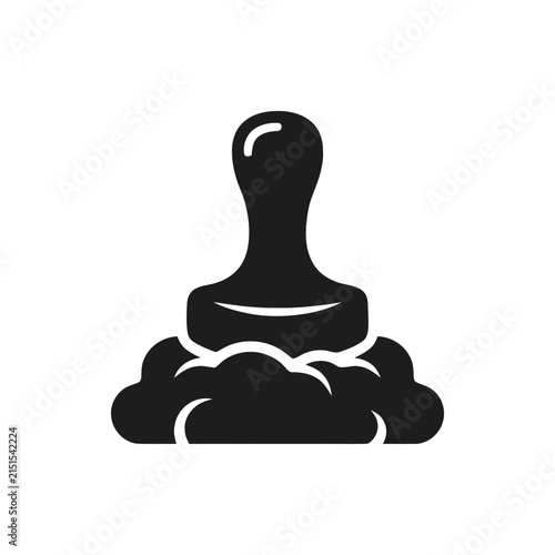 Black rubber stamp icon with ink pad, isolated on white background, vector illustration