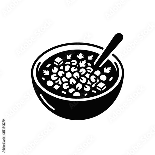 Bowl of hearty lentil soup with spoon, vector illustration