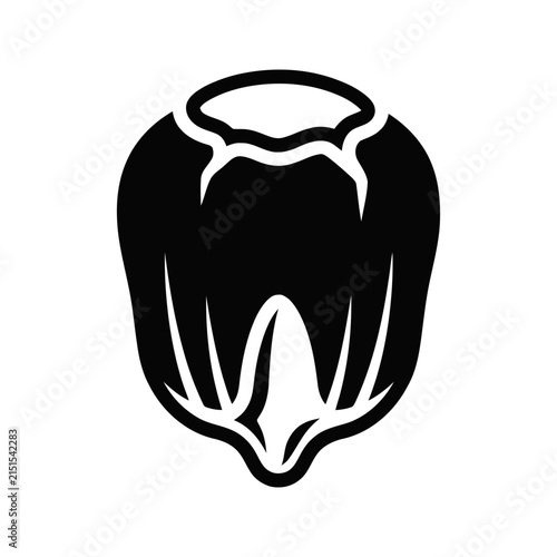 Black and white icon of a single corn kernel on a white background