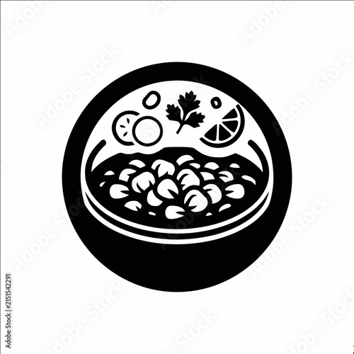 Stylized Indian Chana Masala Food Icon - Chickpea Curry Bowl with Lime and Cilantro