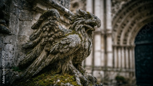 Detailed Stone Sculpture of a Majestic Griffin in Historical Setting