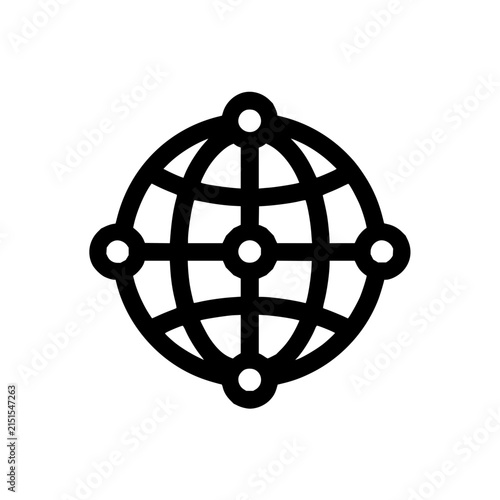 Global network icon with grid lines and connection nodes symbolizing worldwide digital communication