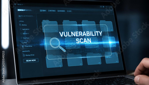Digital security vulnerability scan interface displayed on a sleek laptop screen for modern cyber protection monitoring