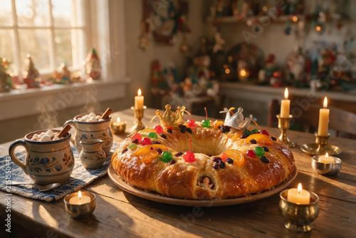 Three Kings Day Rosca de Reyes with Hot Chocolate and Candlelight for Hispanic Heritage Month