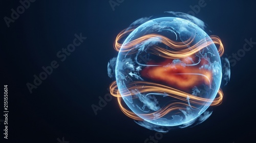 Global weather patterns and climate change visualization with earth and atmospheric currents