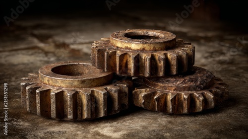 Rusty Gears Stacked on a Dark Industrial Background