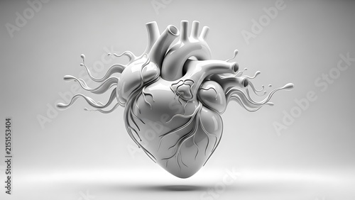 Human Heart Anatomy Model with Water Splash.