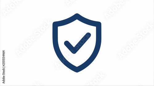 Blue outline shield icon featuring a centered checkmark symbol on a clean white background