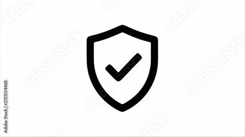 Minimalist Shield Icon Featuring a Checkmark Symbol for Digital Security and Verified Protection Concepts