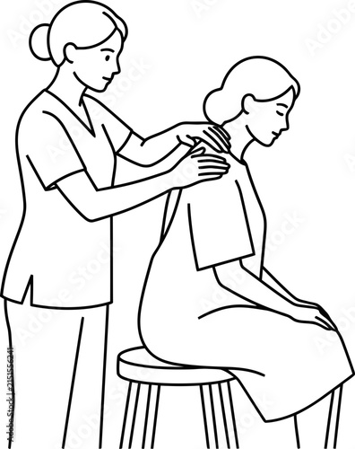 Professional Physical Therapist Performing Shoulder Massage on Patient.