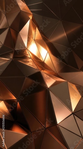 Abstract Geometric Copper Shapes with Warm Lighting.