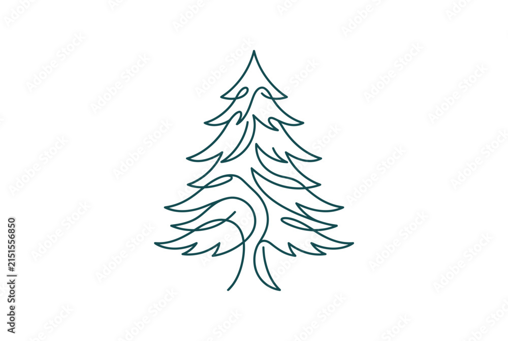 Obraz premium Minimalist single line drawing of a pine tree