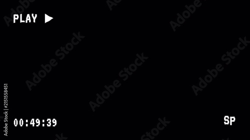 vhs tape playing vintage animation motion black background . Old VHS play and timecode