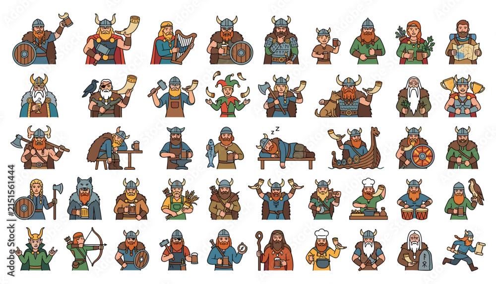 Fototapeta premium Cute Cartoon Fantasy Character Collection Icon Set