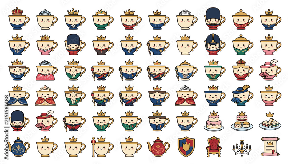 Fototapeta premium Cute Cartoon Royal Crown Character Icon Collection