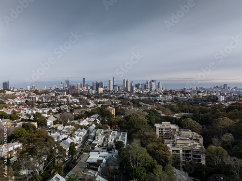 Paddington aerial view of Sydney CBD showing architecture and nature