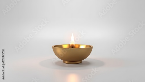 Golden Diya Lamp with Lit Wick for Diwali Festival Decoration and Spiritual Ceremony
